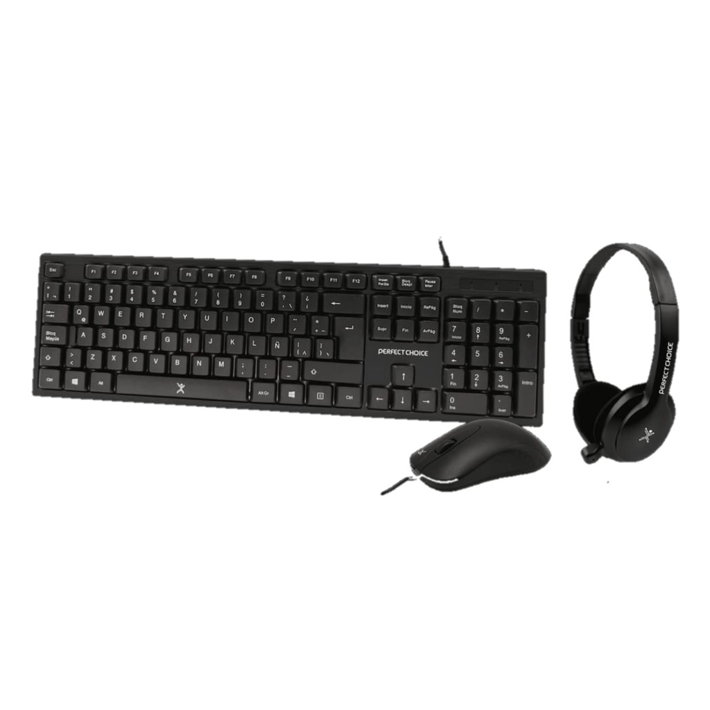 [KITMST1270] Kit Teclado+Mouse+Diadema para Oficina  PERFECT CHOICE PC-201717