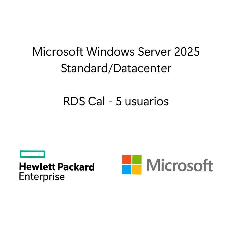 Sistema Operativo Hewlett Packard Enterprise LTU de Microsoft Windows Server 2025 con servicio de escritorio remoto 5 usuarios CAL WW